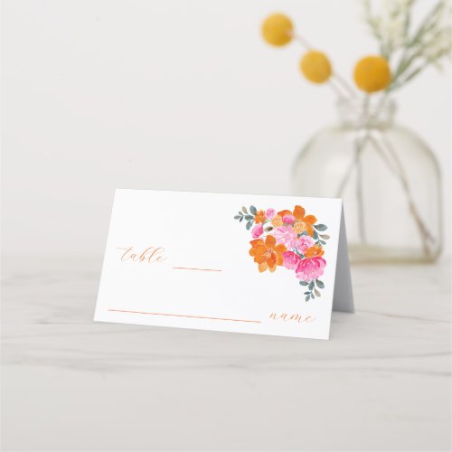 Pink Orange Vibrant Summer Garden Wedding Table Place Card