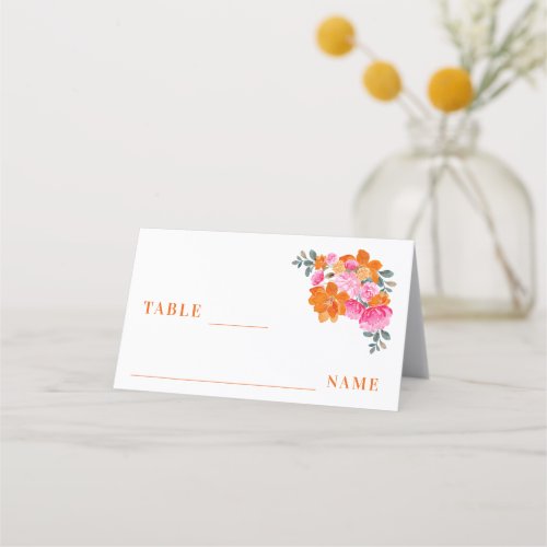 Pink  Orange Vibrant Summer Garden Wedding Table Place Card