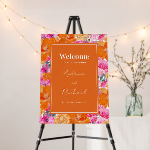 Pink Orange Vibrant Summer Garden Wedding Welcome Foam Board