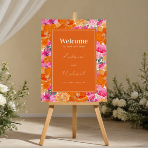 Pink Orange Vibrant Summer Garden Wedding Welcome Foam Board