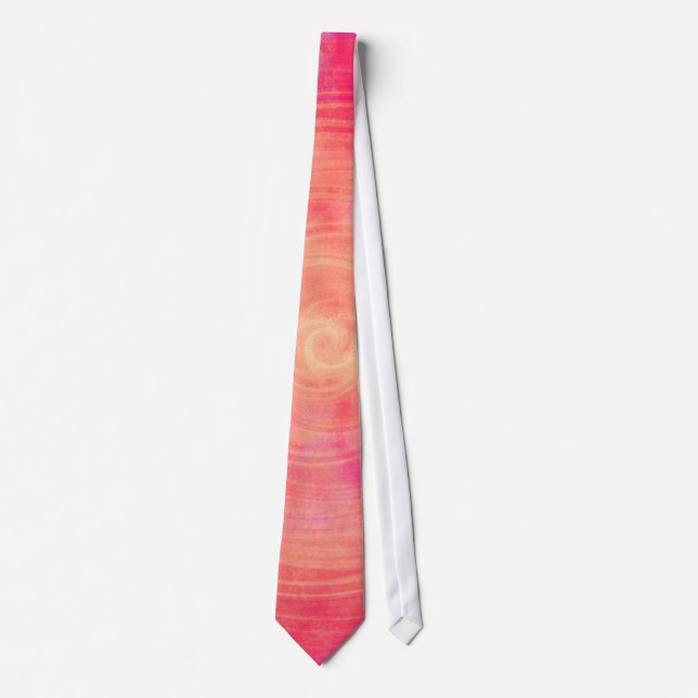 Pink Orange Watercolor Circle Abstract Background Neck Tie (Front)
