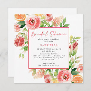 Pink Orange Watercolor Floral Bridal Shower Invitation