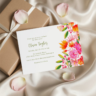 Pink Orange Watercolor Floral Spring Bridal Shower Invitation