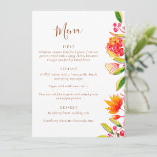 Pink Orange Watercolor Floral Wedding Dining Menu