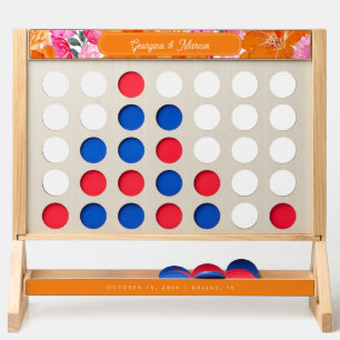 Pink Orange Watercolor Floral Wedding Lawn Game Fast Four