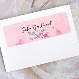 Pink orange watercolor flower label