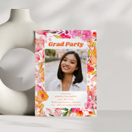 Pink Orange Watercolor Flowers Grad Party Photo Invitation