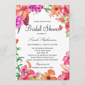 Pink Orange Watercolor Garden Bridal Shower Invite by I_Invite_You at Zazzle