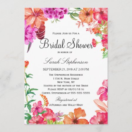Pink Orange Watercolor Garden Bridal Shower Invite