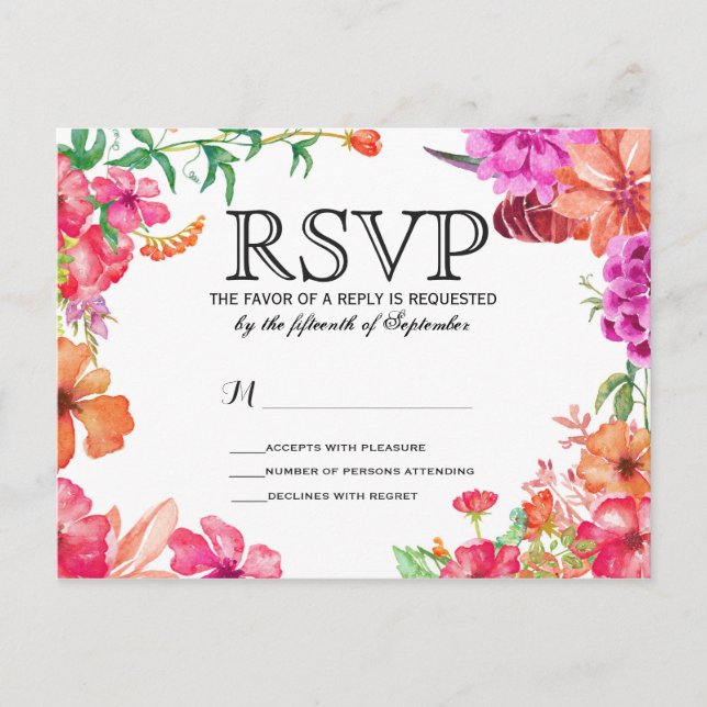 Pink Orange Watercolor Garden RSVP Postcards (Front)