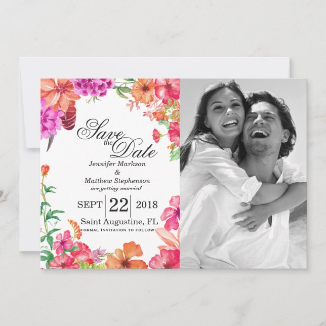 Pink Orange Watercolor Garden Save the Dates Invitation (Front)