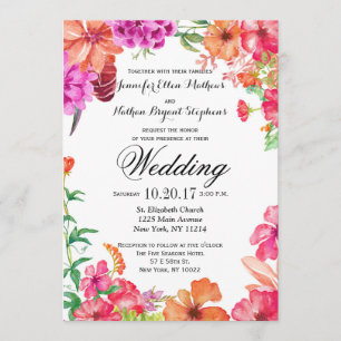 Pink Orange Watercolor Garden Wedding Invitations