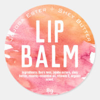Pink Orange Watercolor Lip Balm Pot Labels