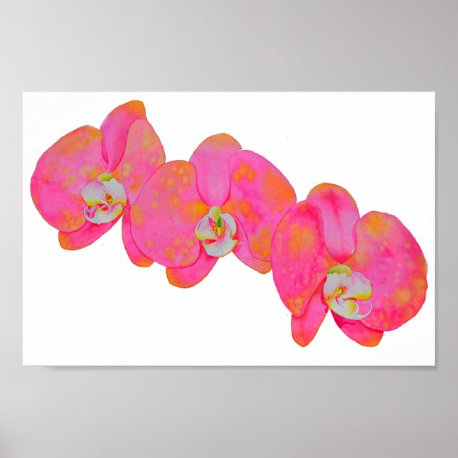 Pink orange watercolor Orchid painting Poster (Front)