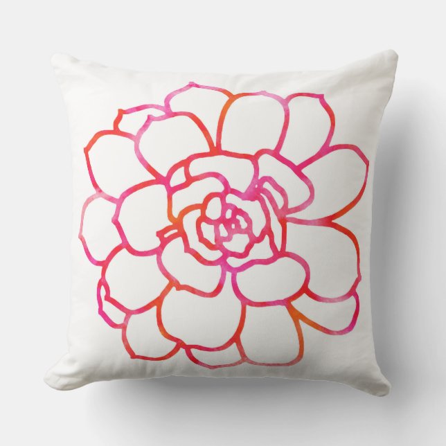 Pink Orange Watercolor Succulent Throw Pillow (Front)