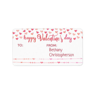 Pink & Orange Watercolor Valentine TO FROM Treat Label