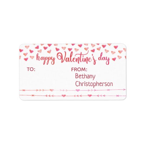Pink  Orange Watercolor Valentine TO FROM Treat Label