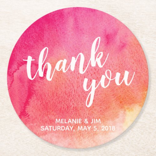 Pink Orange Watercolor Wedding Coaster