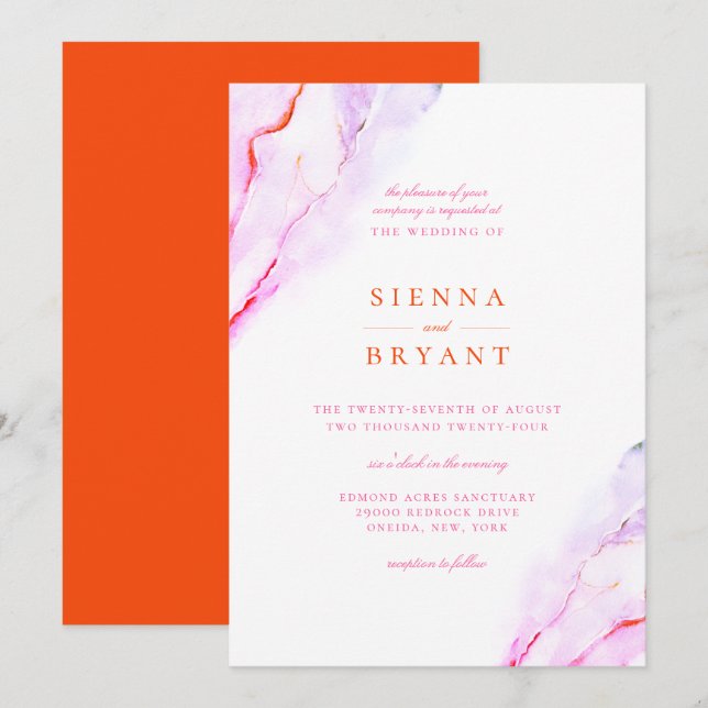 Pink Orange Watercolor Wedding Invitation (Front/Back)