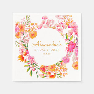 Pink Orange Watercolor Wildflowers Bridal Shower Napkins
