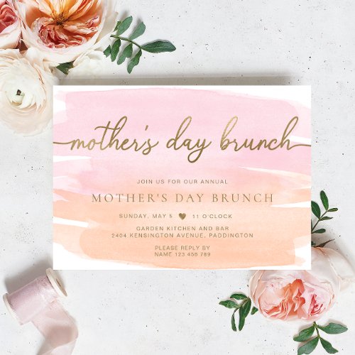 Pink Orange Watercolour Mothers Day Brunch Invitation
