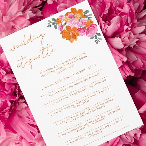 Pink  Orange Wedding Etiquette Bridal Shower Game Invitation
