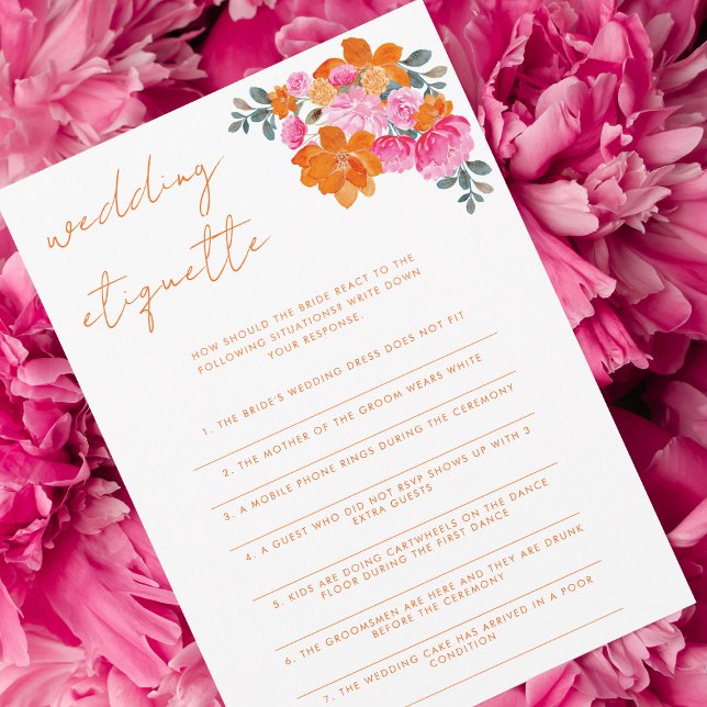 Pink & Orange Wedding Etiquette Bridal Shower Game Invitation (Creator Uploaded)