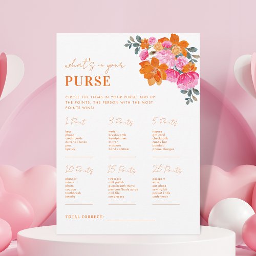 Pink Orange Whats in Your Purse Bridal Shower Game Invitation