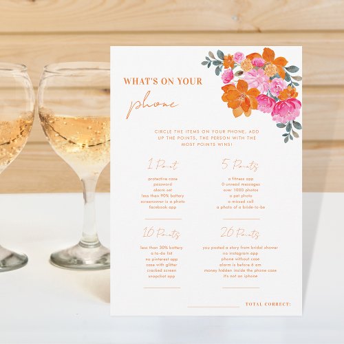 Pink Orange Whats on Your Phone Bridal Shower Game Invitation