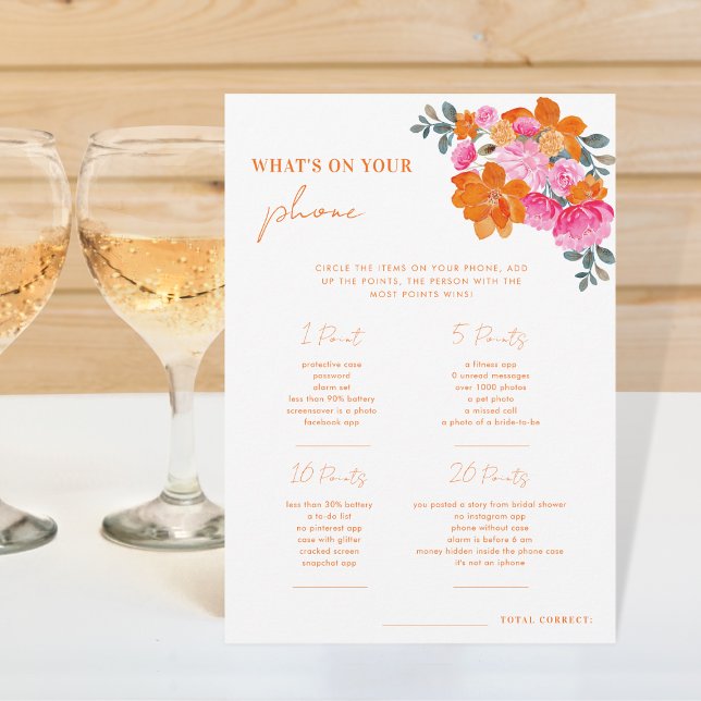 Pink Orange Whats on Your Phone Bridal Shower Game Invitation (Creator Uploaded)