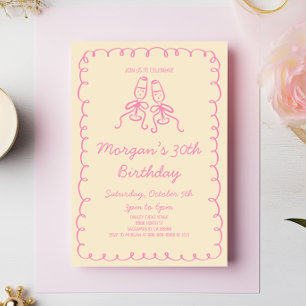 Pink Orange Whimsical Champagne Birthday Party Invitation