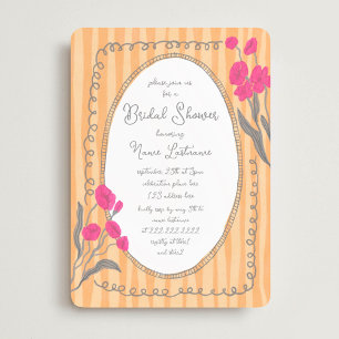 Pink Orange Whimsical Hand Painted Bridal Shower Invitation
