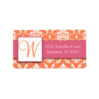Pink Orange White Damask Initial Address Labels