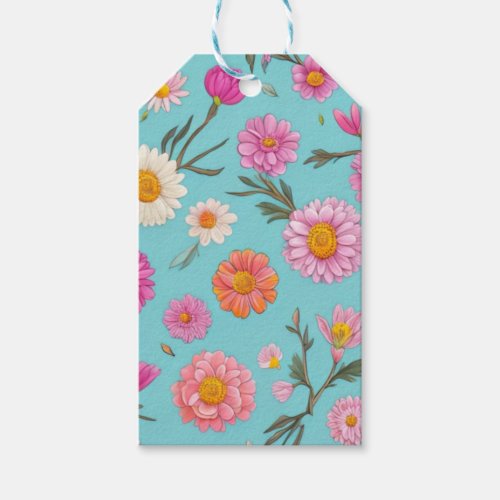 pink orange white floral daisy floral botanical gift tags