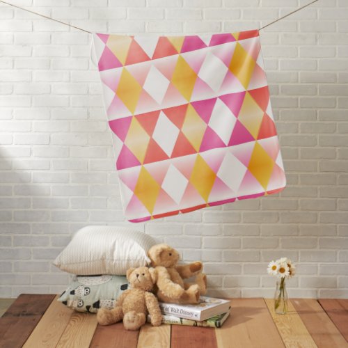 Pink Orange White Geometric Pattern  Baby Blanket