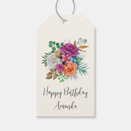 Pink Orange  White Roses Bouquet Birthday Gift Tags