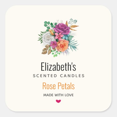 Pink Orange  White Roses Bouquet Candle Biz Square Sticker