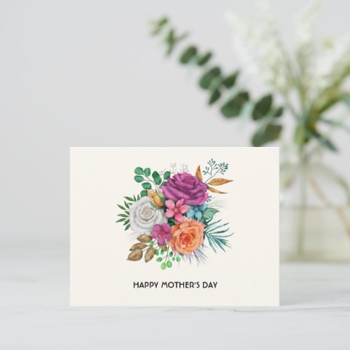 Pink Orange  White Roses Bouquet Mothers Day Holiday Postcard