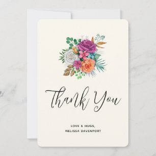 Pink, Orange & White Roses Bouquet Thank You Card