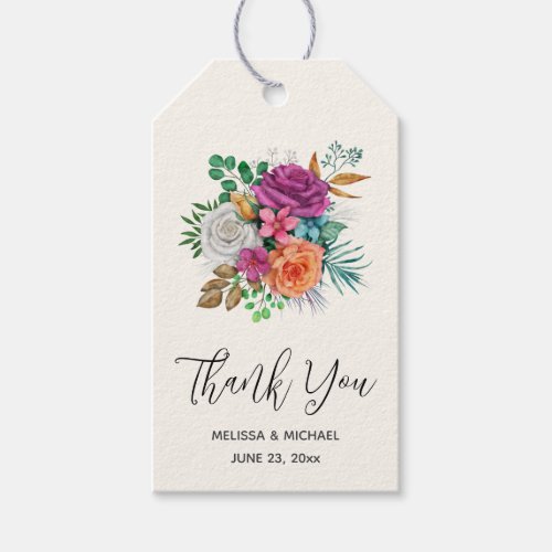 Pink Orange  White Roses Bouquet Thank You Gift Tags