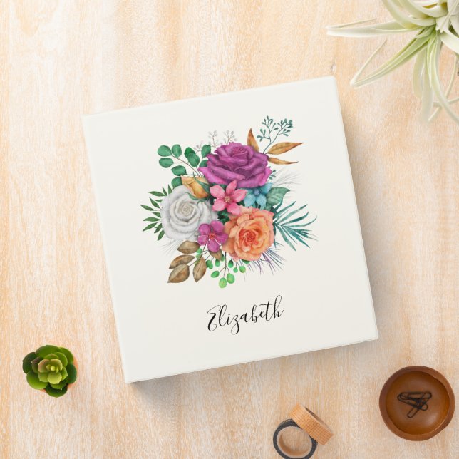 Pink, Orange & White Roses Floral Bouquet 3 Ring Binder (In Situ)