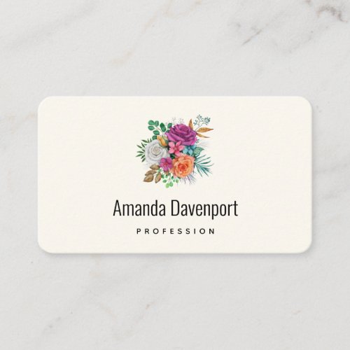 Pink Orange  White Roses Floral Bouquet Business Card