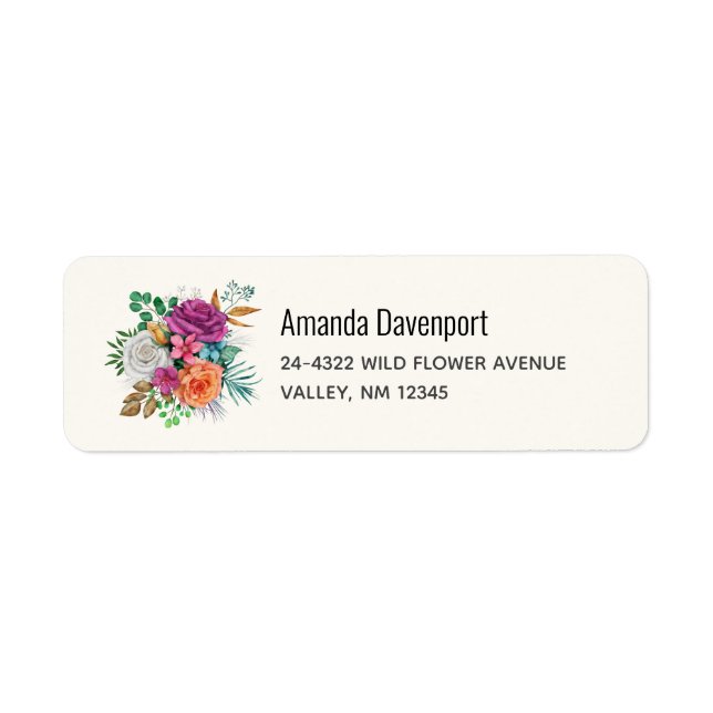 Pink, Orange & White Roses Floral Bouquet Label (Front)