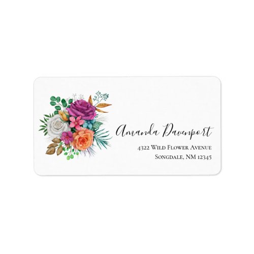 Pink Orange  White Roses Floral Bouquet Label