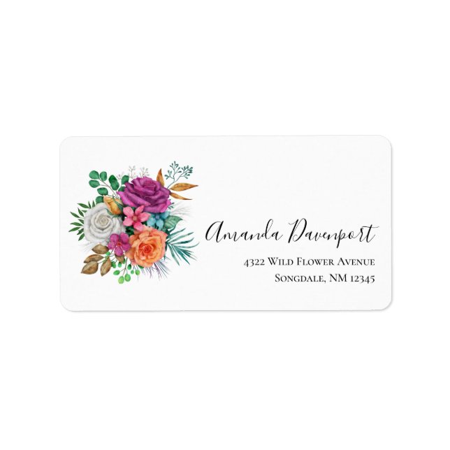 Pink, Orange & White Roses Floral Bouquet Label (Front)