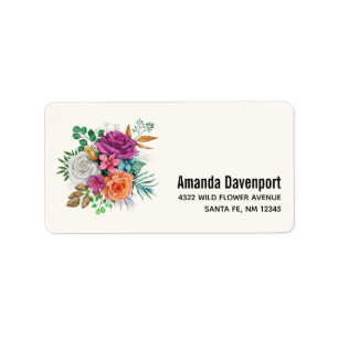 Pink, Orange & White Roses Floral Bouquet Label