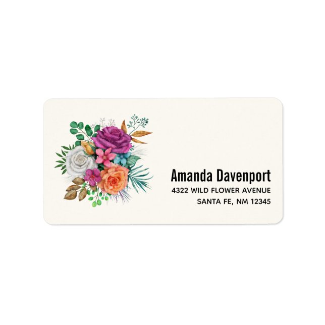 Pink, Orange & White Roses Floral Bouquet Label (Front)
