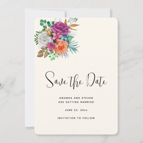 Pink Orange  White Roses Floral Bouquet Save The Date