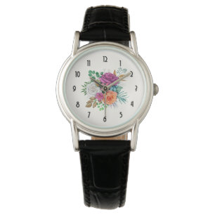 Pink, Orange & White Roses Floral Bouquet Watch