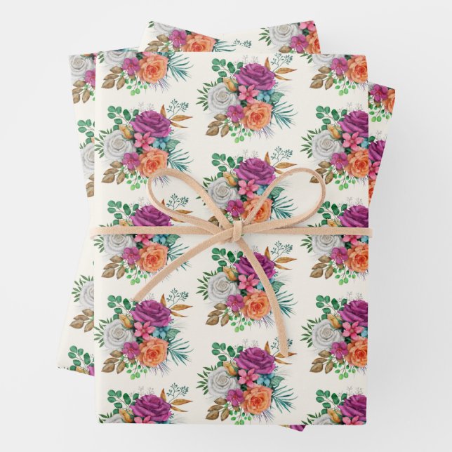 Orange Rose Bouquet Wrapping Paper Stock Photo 82837072